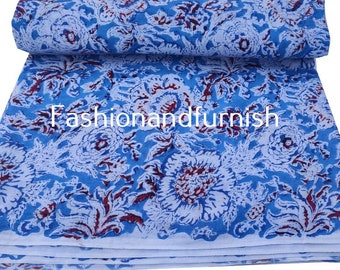 Decorative fabric Hand block print fabric, Indian Running cotton fabric, Handmade printed cotton fabric, cotton fabric flower design #04