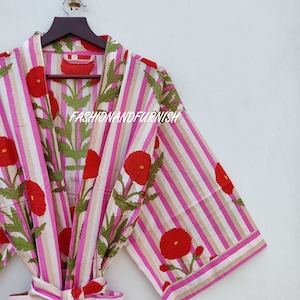 Beautiful Cotton Kimono Dress, Women's robe, Bestseller, Indian Hand block print Cotton Bath Robe, Night Wear Suit Cotton Dress Gift for her