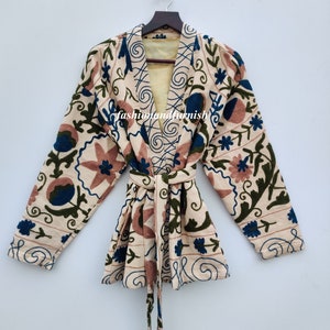 Cotton Suzani Hand Embroidery Jacket Coat, Women Wear Winter Jackets, Bridesmaid Gift, Winter Jacket, Kimono Robe, Bridesmaid Jackets image 3