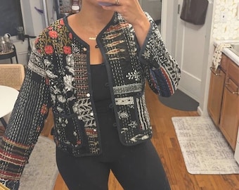 Handmade Cotton Quilted Kimono Jacket, Vintage Boho Style