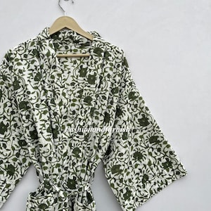 Hand Block Print Cotton Kimono Robe Dressing Gown, Block Print Bridesmaid Robe, Summer Nightwear, One Size