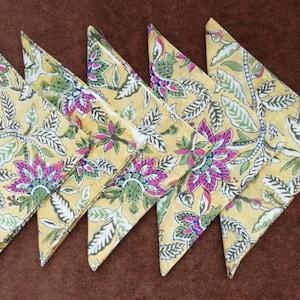 Block Printed Cloth Napkins: Set of 5 Indian Voile Napkins