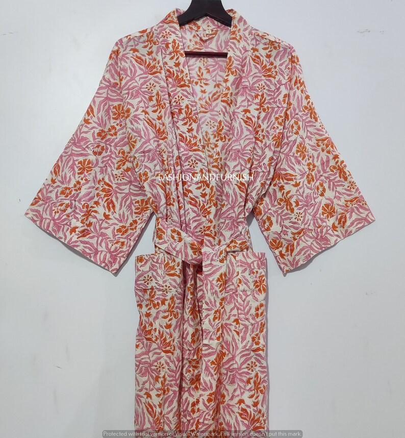 Robes, Lightweight Pure Cotton Kimono Robe, Ladies Night Gown, Kimono Dressing Gown, Bridesmaid Gowns, Sustainable Women Bathrobe, Kimono image 6