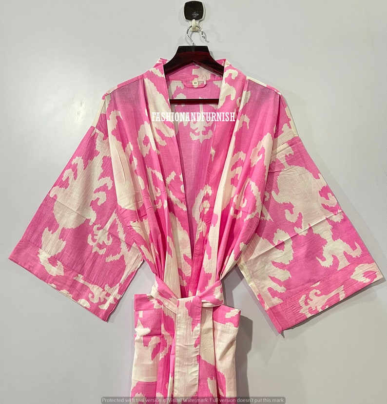 Beautiful Cotton Kimono Dress, Bath Robe Kimono, hand Block Printed Cotton Kimono, Shower Robe, Cotton Kimono Robe, Dressing Gown image 2