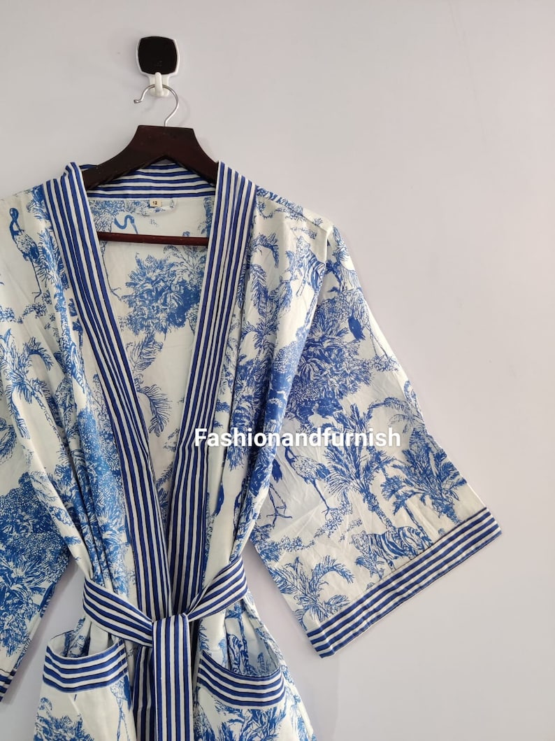 100% Cotton kimono Robes Beautiful Cotton Kimono Dress Express Delivery Dressing Gown Cotton Kimono Free Delivery Bridesmaid Gift Bestseller BLUE TIGER