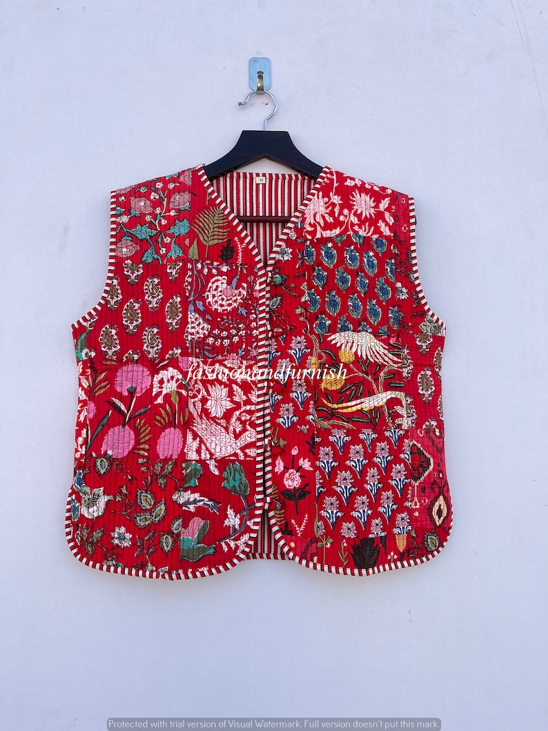 Handmade Reversible Quilted Vest: Indian Block Print Boho Jacket - Etsy