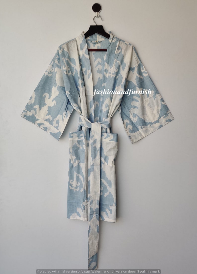 Beautiful Cotton Kimono Dress, Bath Robe Kimono, hand Block Printed Cotton Kimono, Shower Robe, Cotton Kimono Robe, Dressing Gown image 9