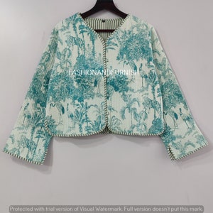 Cotton Women&#39;s Quilted Jacket Block Printed Boho Style Quilted Handmade Jackets, Coat Holidays Gifts Button Closer Jacket for Women Gifts