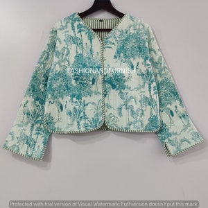 Cotton Women's Quilted Jacket Block Printed Boho Style Quilted Handmade Jackets, Coat Holidays Gifts Button Closer Jacket for Women Gifts