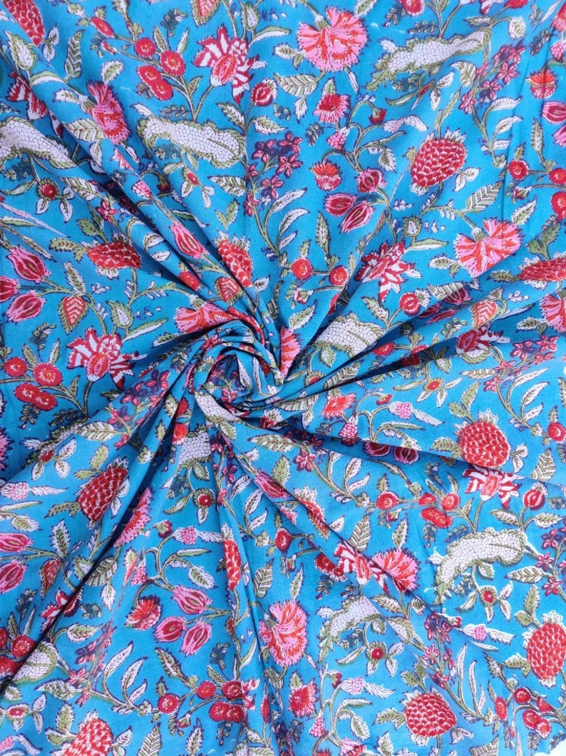 Floral Print Block Print Fabric 100/% Cotton Indian Fabric Hand Printed Soft Cotton Woman Dress Fabric By Yard # 14