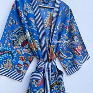 100% Cotton kimono Robes Beautiful Cotton Kimono Dress Express Delivery Dressing Gown Cotton Kimono Free Delivery Bridesmaid Gift Bestseller BLUE FLORAL