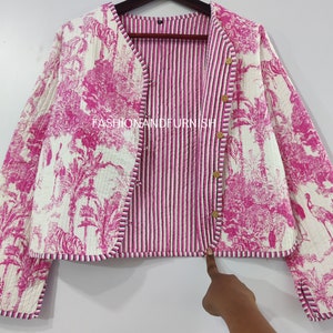 Indian Quilted Jacket For Women Tiger Print Jacket Short kimono Women Wear New Style Pink Flower Coat Bild 4