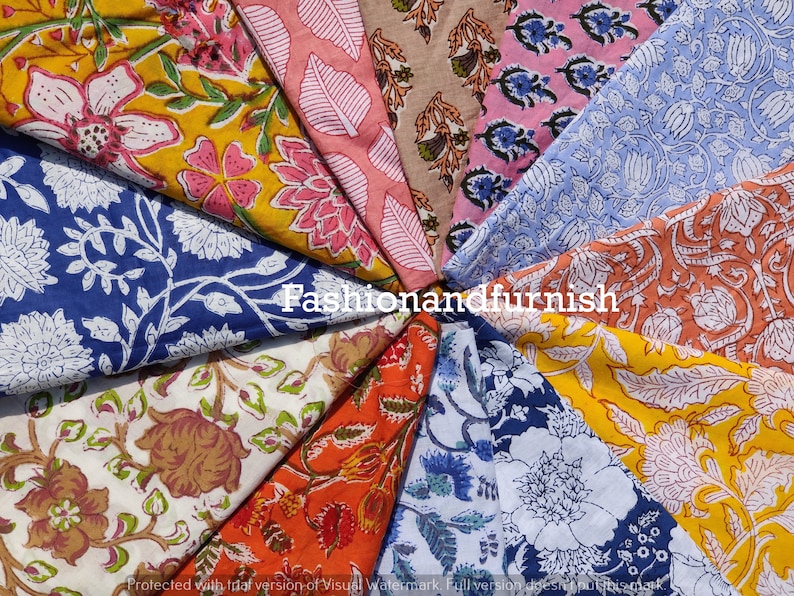 Indian hand block printed patch scrap bundle fabric scraps cotton fabric remnants flower fabric scrap cotton patches fat quarter imagen 10