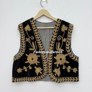 Hand Embroidered Suzani Velvet Vest: Boho Floral Jacket