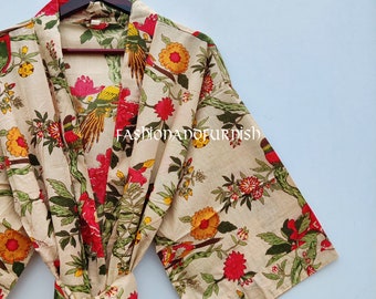 Express Shipping, Indian 100% Cotton Kimono Robes, Bird Print Robe, Women Wear, Bridesmaid Robes, Bestseller