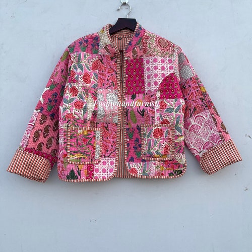 Handmade Floral Patchwork Quilted Cotton Jacket: Bohemian