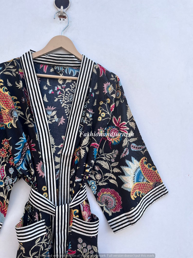 100% Cotton kimono Robes Beautiful Cotton Kimono Dress Express Delivery Dressing Gown Cotton Kimono Free Delivery Bridesmaid Gift Bestseller BLACK FLORAL