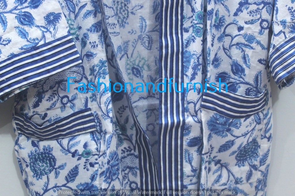 Hand Block Printed Short Bathrobe Cotton Kimono Robe Etsy
