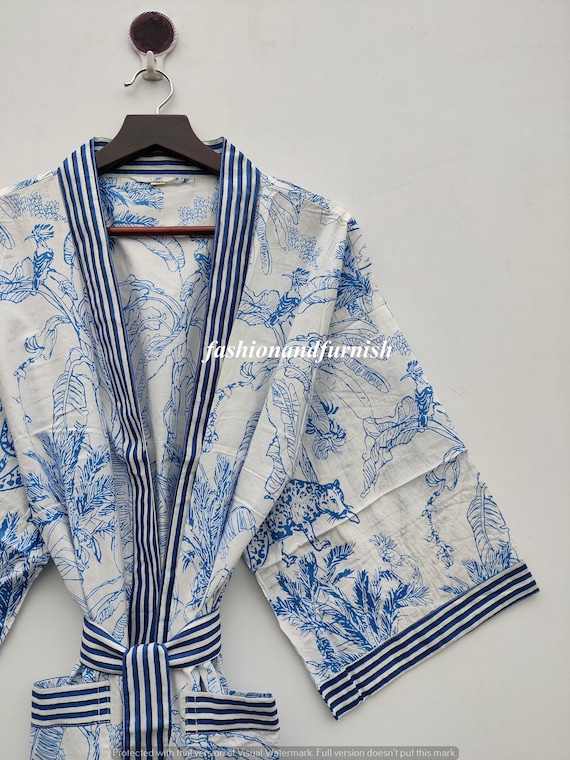 Lightweight Cotton Kimono Robe, Tiger Print, Loungewear