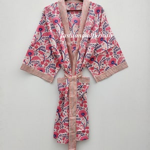 Beautiful Cotton Kimono Dress, Bath Robe Kimono, hand Block Printed Cotton Kimono, Shower Robe, Cotton Kimono Robe, Dressing Gown 521 image 10
