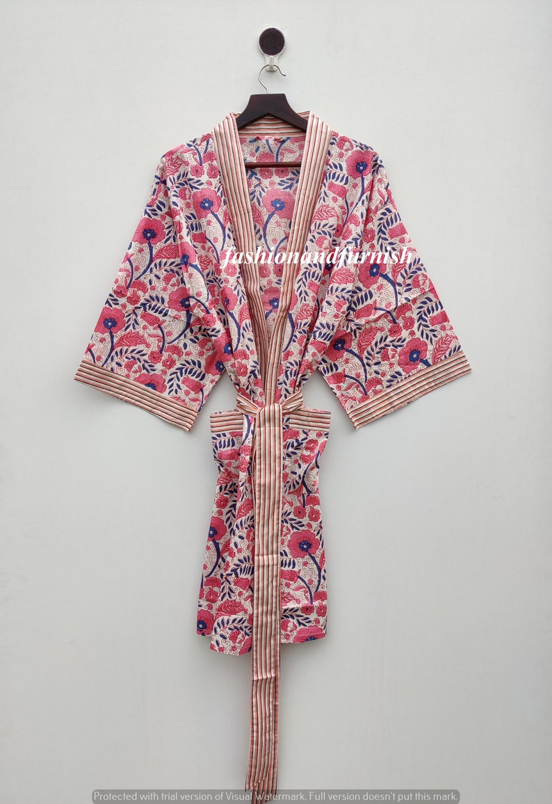 Beautiful Cotton Kimono Dress, Bath Robe Kimono, hand Block Printed Cotton Kimono, Shower Robe, Cotton Kimono Robe, Dressing Gown 521 image 10