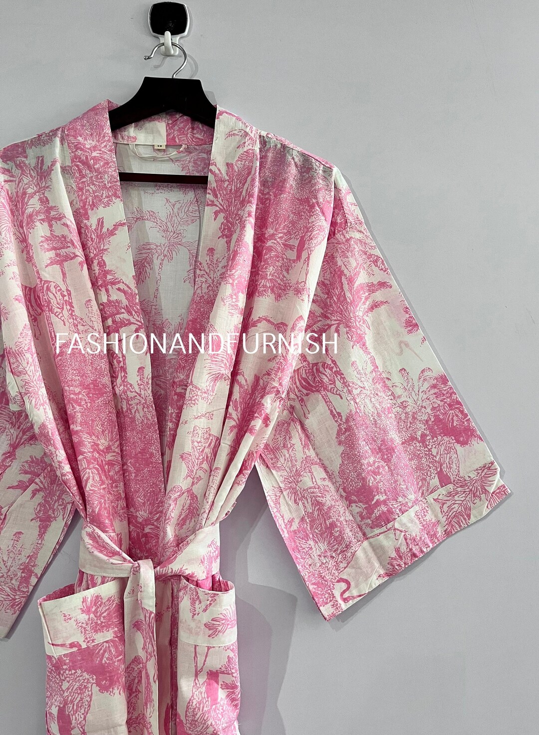 Indian 100 Pure Cotton Kimono Robe Light Pink Tiger Print Kimono Dress