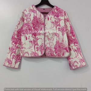 Indian Quilted Jacket For Women Tiger Print Jacket Short kimono Women Wear New Style Pink Flower Coat