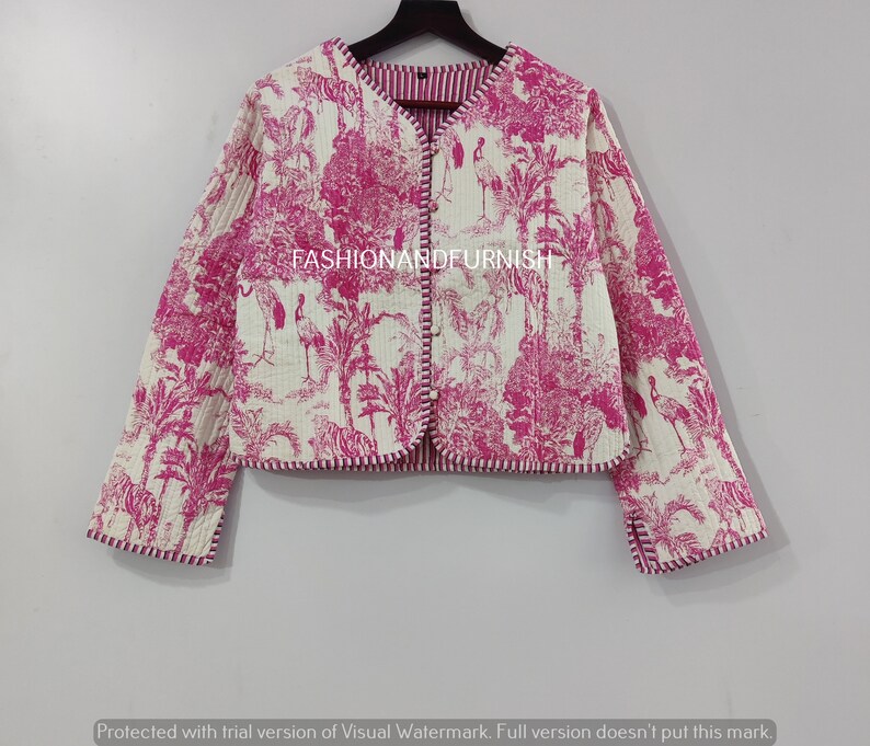 Indian Quilted Jacket For Women Tiger Print Jacket Short kimono Women Wear New Style Pink Flower Coat Bild 1