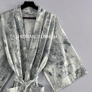 Robes, Lightweight pure cotton kimono robe, ladies night gown, kimono dressing gown, bridesmaid gowns, sustainable women bathrobe, Kimono GREY TIGER