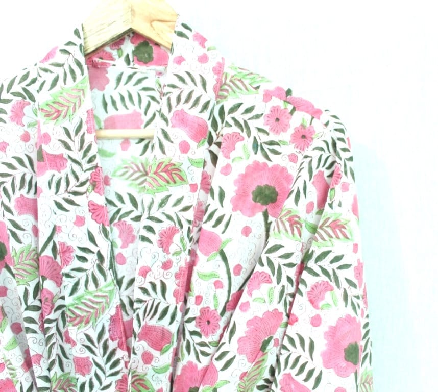 Beautiful Cotton Kimono Dress, Bath Robe Kimono, hand Block Printed Cotton Kimono, Shower Robe, Cotton Kimono Robe, Dressing Gown #556
