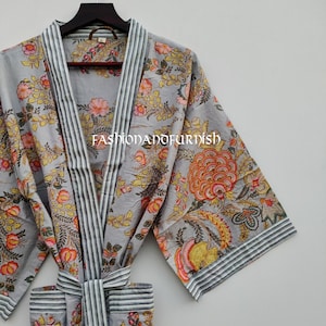 100% Cotton kimono Robes Beautiful Cotton Kimono Dress Express Delivery Dressing Gown Cotton Kimono Free Delivery Bridesmaid Gift Bestseller GREY FLORAL