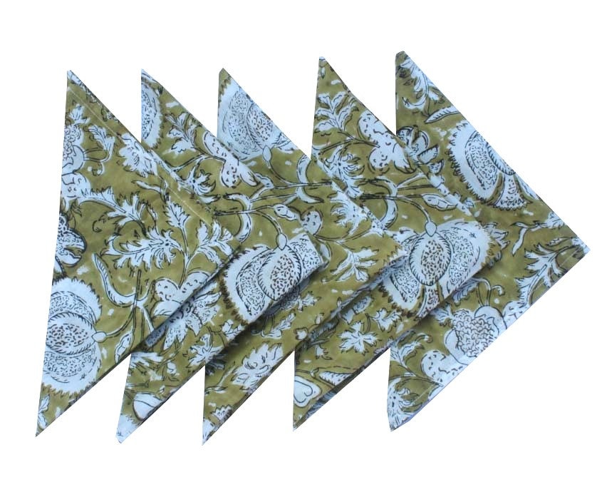 Soft Cotton Handmade Block Print Dinner Napkins Floral Design Handblock Table Napkins Suqare Size