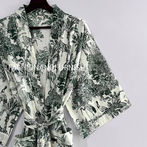 Robes, Lightweight pure cotton kimono robe, ladies night gown, kimono dressing gown, bridesmaid gowns, sustainable women bathrobe, Kimono GREEN TIGER