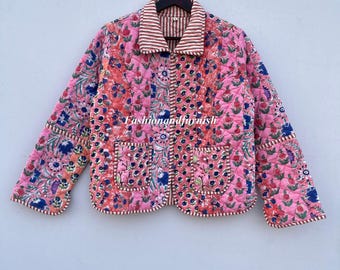 Handmade Cotton Patchwork Quilted Jacket: Reversible Boho Coat