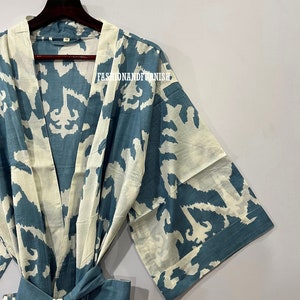 Beautiful Cotton Kimono Dress, Bath Robe Kimono, hand Block Printed Cotton Kimono, Shower Robe, Cotton Kimono Robe, Dressing Gown image 6