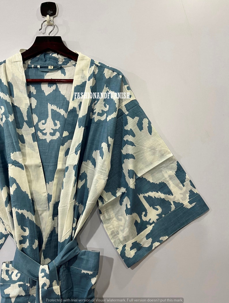 Beautiful Cotton Kimono Dress, Bath Robe Kimono, hand Block Printed Cotton Kimono, Shower Robe, Cotton Kimono Robe, Dressing Gown image 6