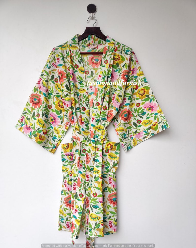 Robes, Lightweight pure cotton kimono robe, ladies night gown, kimono dressing gown, bridesmaid gowns, sustainable women bathrobe, Kimono MULTI FLORAL