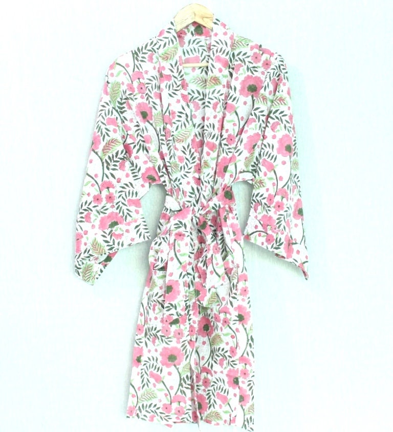 Beautiful Cotton Kimono Dress Bath Robe Kimono Hand Block | Etsy