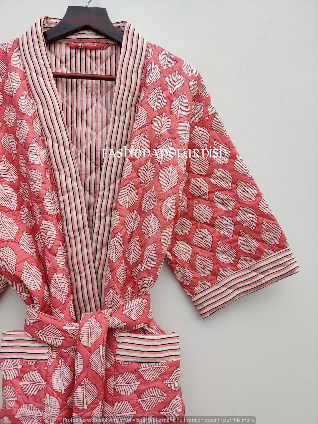 Cotton Handmade Floral Quilted Robe Jacket Women's Robe Kimono Style