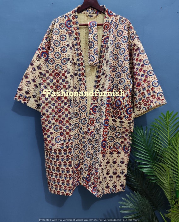 Kantha kimono jacket kantha patchwork kimono robe handmade | Etsy