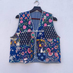 Handmade Cotton Quilted Vest: Floral Patchwork Kimono Jacket