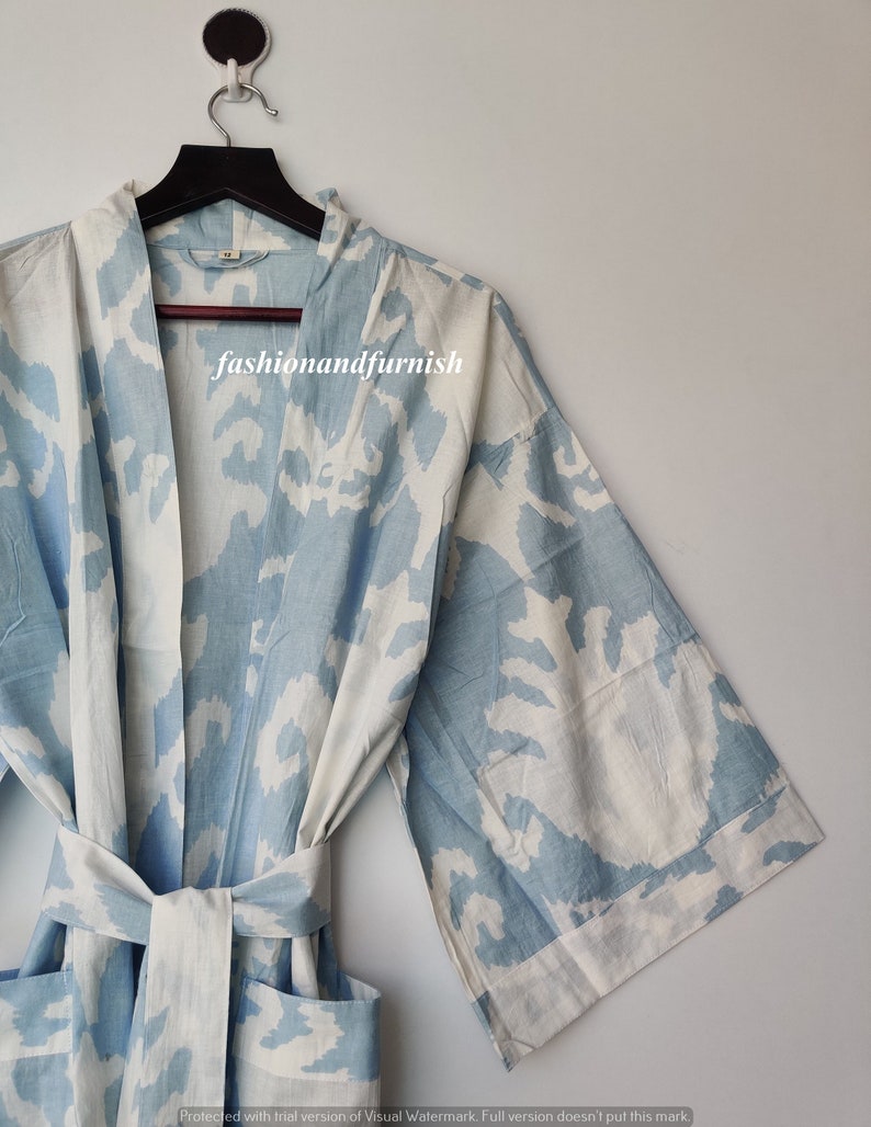 Beautiful Cotton Kimono Dress, Bath Robe Kimono, hand Block Printed Cotton Kimono, Shower Robe, Cotton Kimono Robe, Dressing Gown image 1