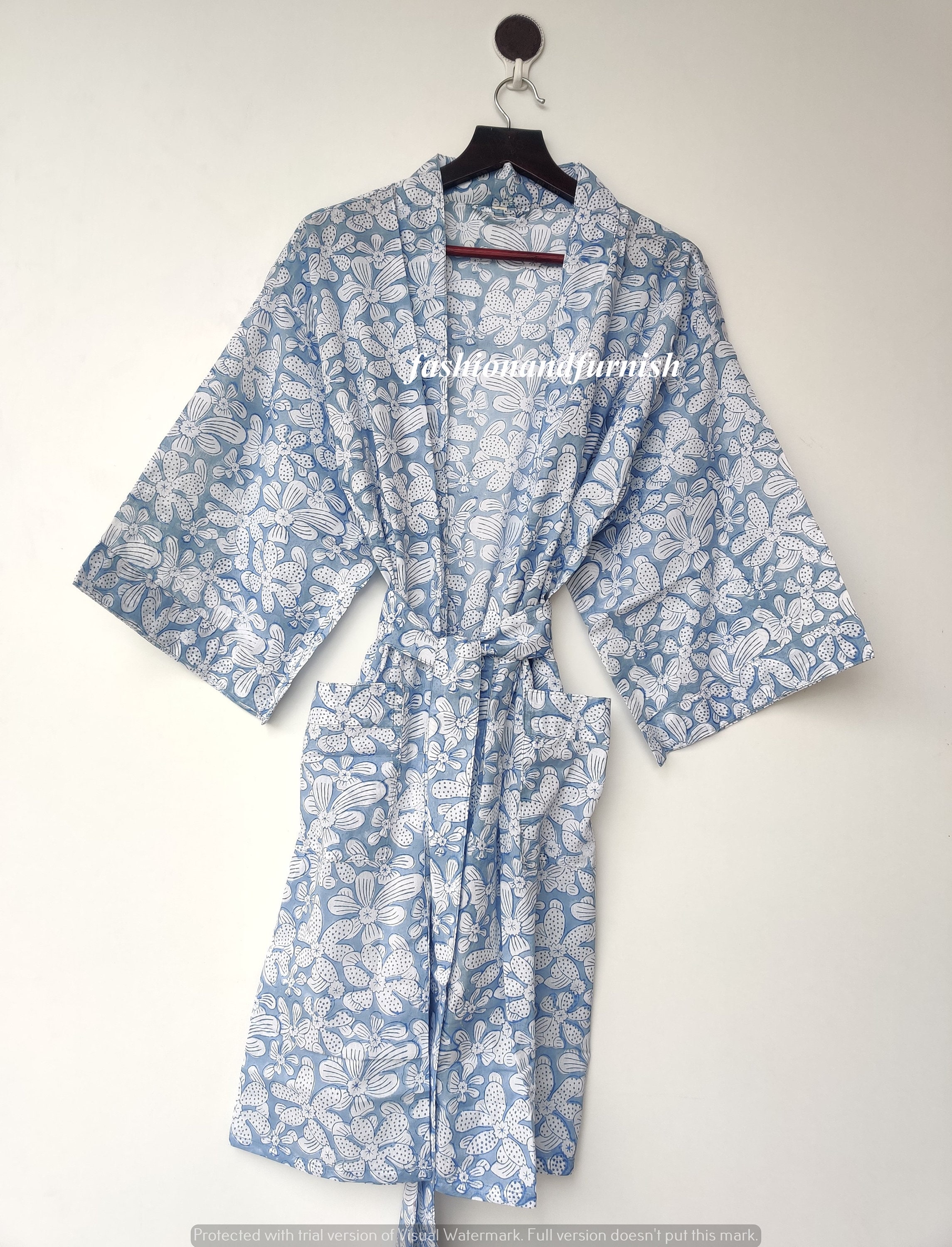 Block Print Robe Hand Block Print Cotton Kimono Robe: Floral Tiger Print - Etsy