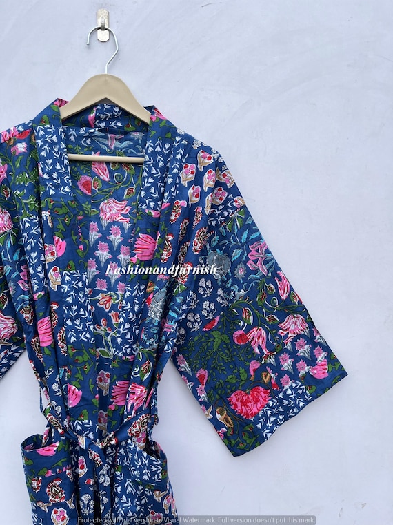 Cotton Patchwork Robe for Women, Handmade Robe kimono, Lightweight Cotton Dressing Gown, Colorful Floral Lounge Robe, Gift fir Her
