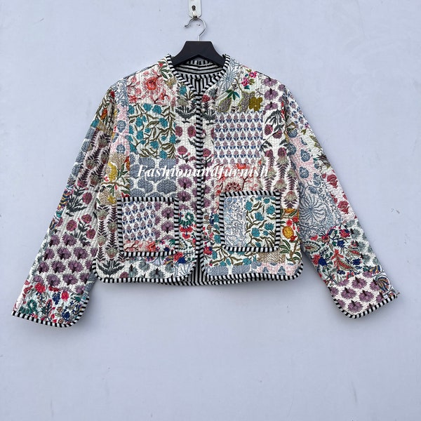 Patchwork Quilted Jackets Cotton Floral Bohemian Style Fall Winter Jacket Coat Streetwear Boho Quilted Reversible Jacket for Women