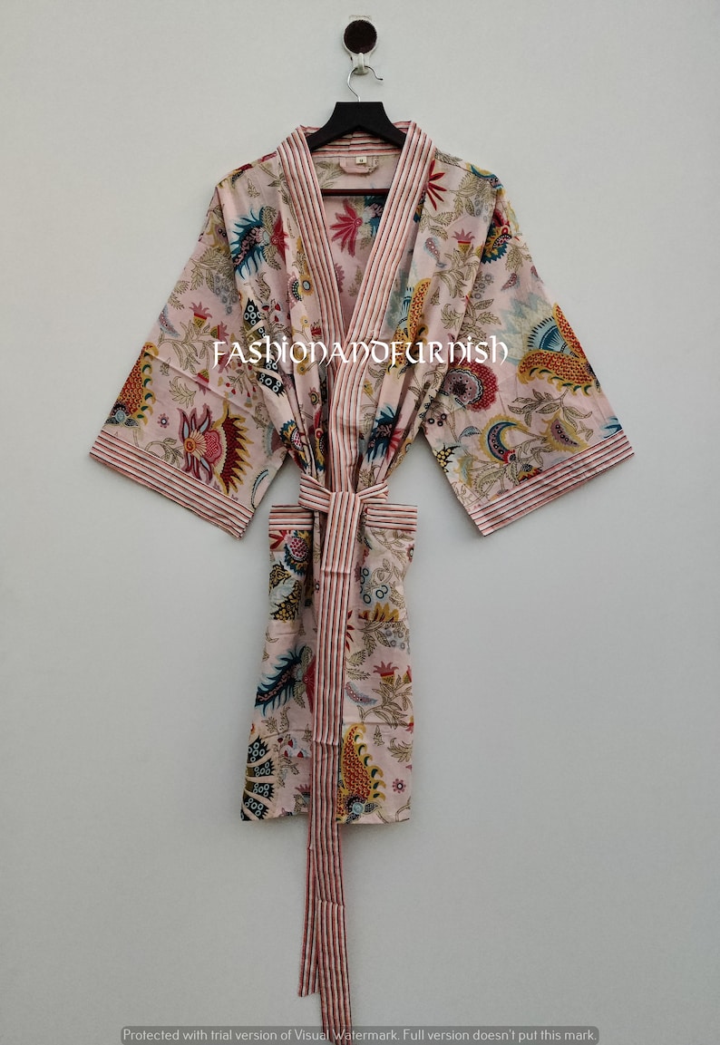 Beautiful Cotton Kimono Dress, Bath Robe Kimono, hand Block Printed Cotton Kimono, Shower Robe, Cotton Kimono Robe, Dressing Gown 521 image 8