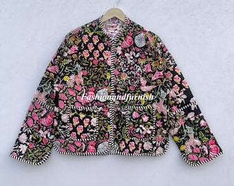 Handmade Patchwork Cotton Quilted Jacket: Reversible Boho Coat
