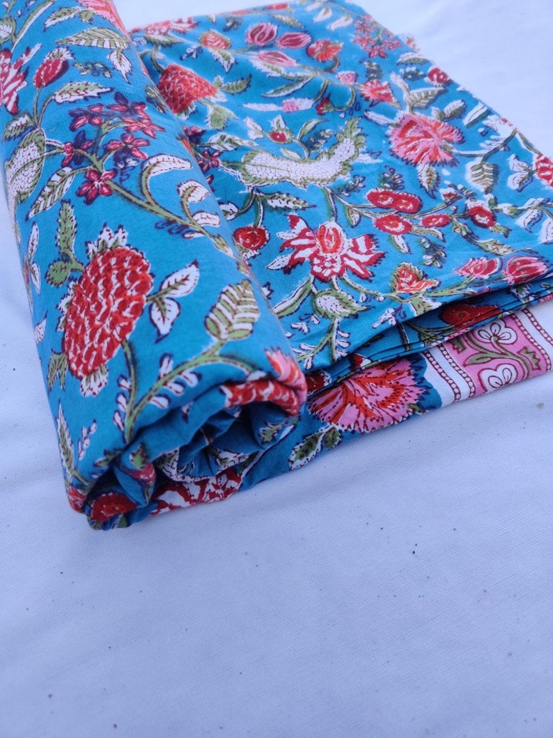 Floral Print Block Print Fabric 100/% Cotton Indian Fabric Hand Printed Soft Cotton Woman Dress Fabric By Yard # 14