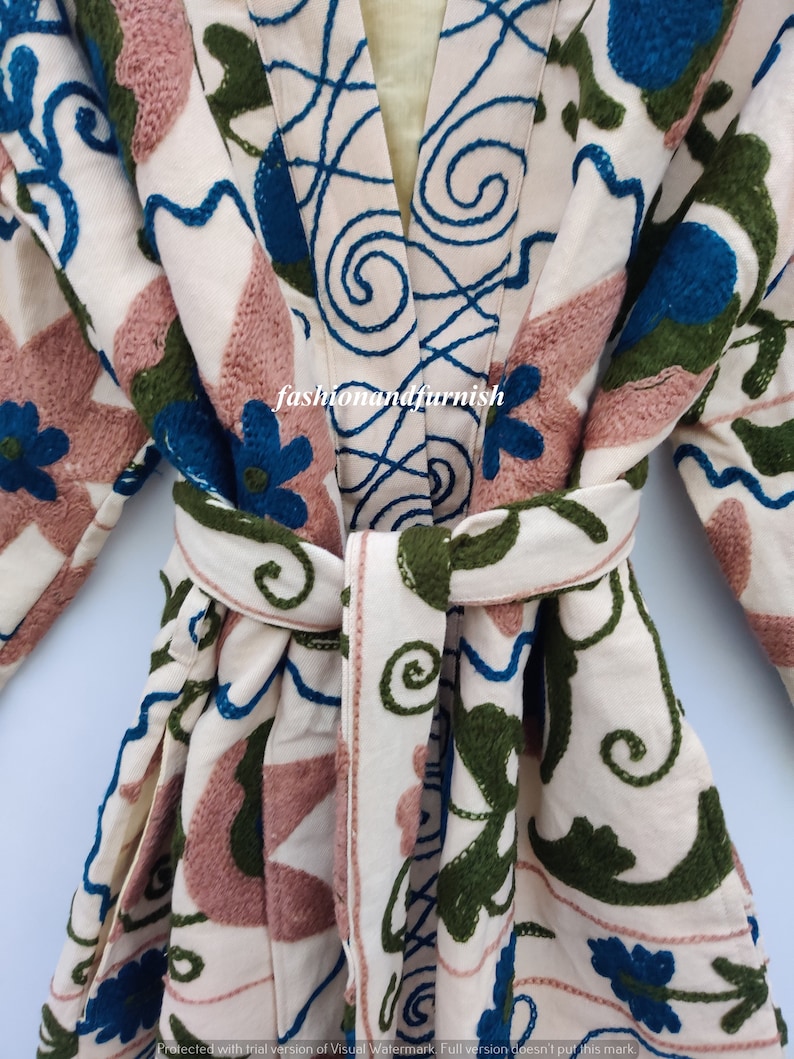 Cotton Suzani Hand Embroidery Jacket Coat, Women Wear Winter Jackets, Bridesmaid Gift, Winter Jacket, Kimono Robe, Bridesmaid Jackets image 4