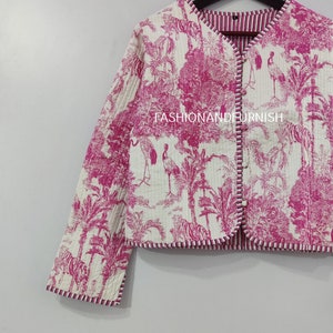 Indian Quilted Jacket For Women Tiger Print Jacket Short kimono Women Wear New Style Pink Flower Coat Bild 3